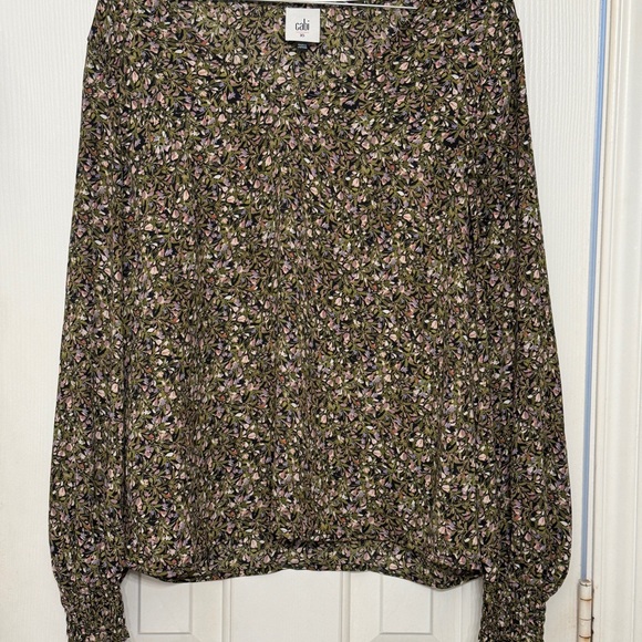 CAbi Brown Long Sleeve Ruffled Blouse with V-Neckline - Picture 5 of 8
